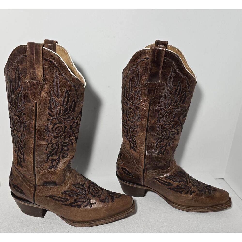 VTG EL DORADO Western Cowgirl BOOTS Leather Embroidered Brown Distressed 7.5 M - Picture 7 of 15